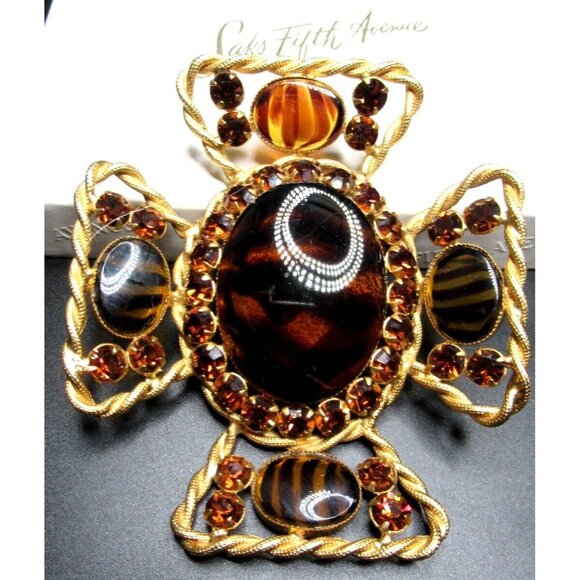 KJL KENNETH J LANE Huge Maltese Cross Brooch In Original SAKS FIFTH AVE Box! - Picture 1 of 7